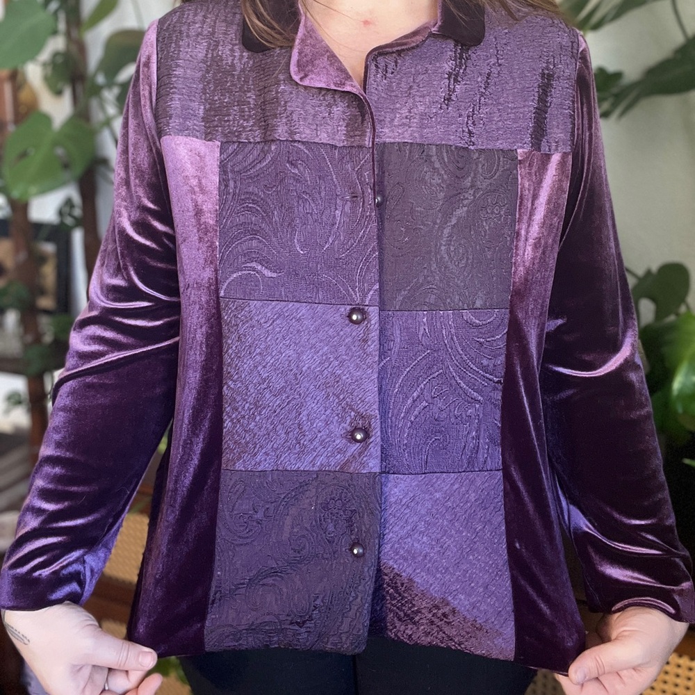 Purple Velvet Women’s Long Sleeeve Button Up